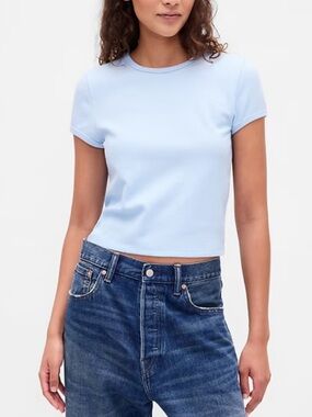 Light Blue Waffle Knit Crop Baby Tee